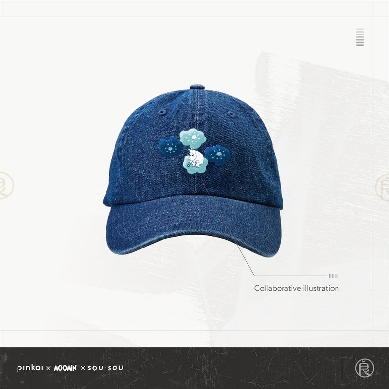 【Pinkoi x Moomin】Limited peaked cap and tannin denim Japanese retro street trend - หมวก - วัสดุอื่นๆ หลากหลายสี