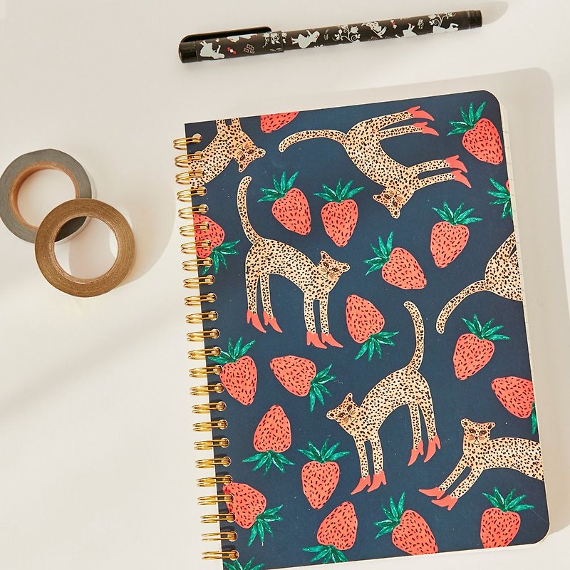 7321 Design BBH Gold Ring Notebook - Strawberry Leopard, 73D74010 - Notebooks & Journals - Paper Black