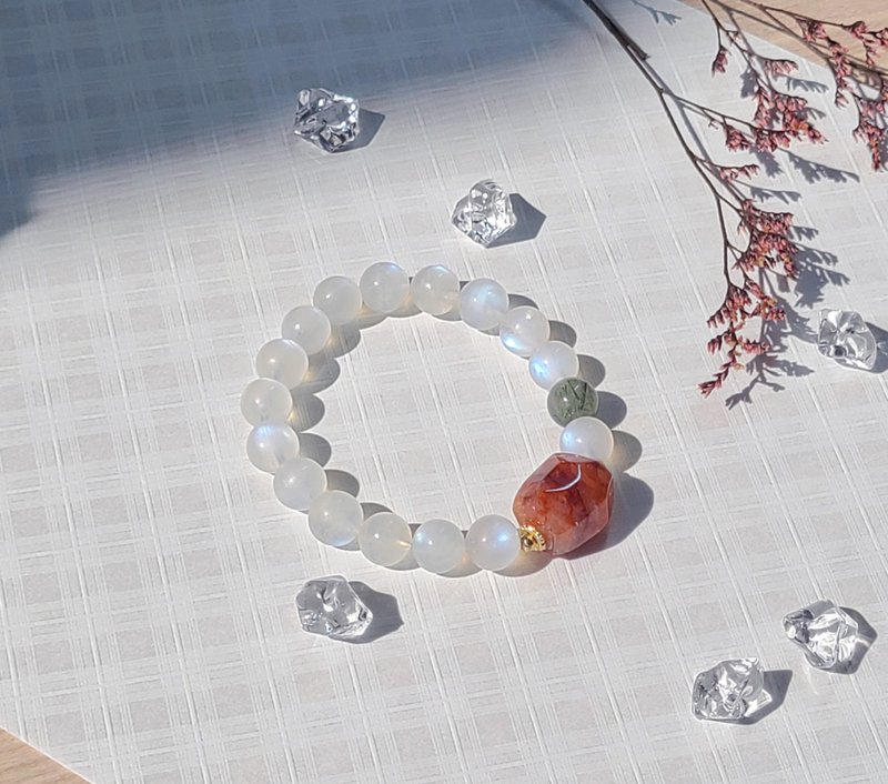 聖誕禮盒 月光石 紅膠花 綠幽靈||招財事業 愛情桃花 助眠 水晶手 - 手鍊/手環 - 水晶 白色