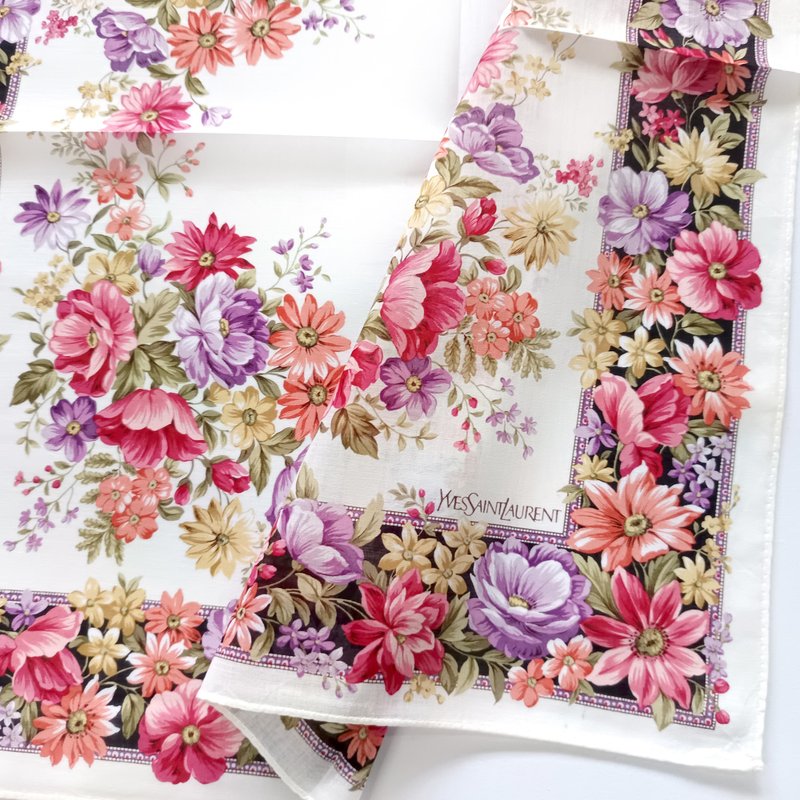 Yves Saint Laurent Vintage Handkerchief Multi Floral 19 x 19 inches - 手帕 - 棉．麻 紅色