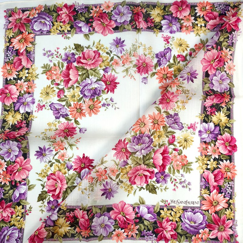 Yves Saint Laurent Vintage Handkerchief Multi Floral 19 x 19 inches - 手帕 - 棉．麻 紅色