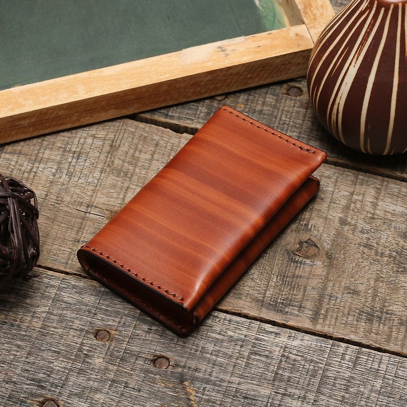 Retro wood grain brush dyed vegetable tanned cow leather handmade business card holder