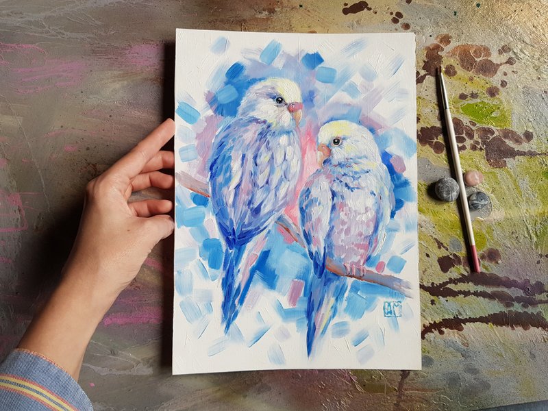 Original animal - Parrots artwork hand painted oil painting - ตกแต่งผนัง - วัสดุอื่นๆ 