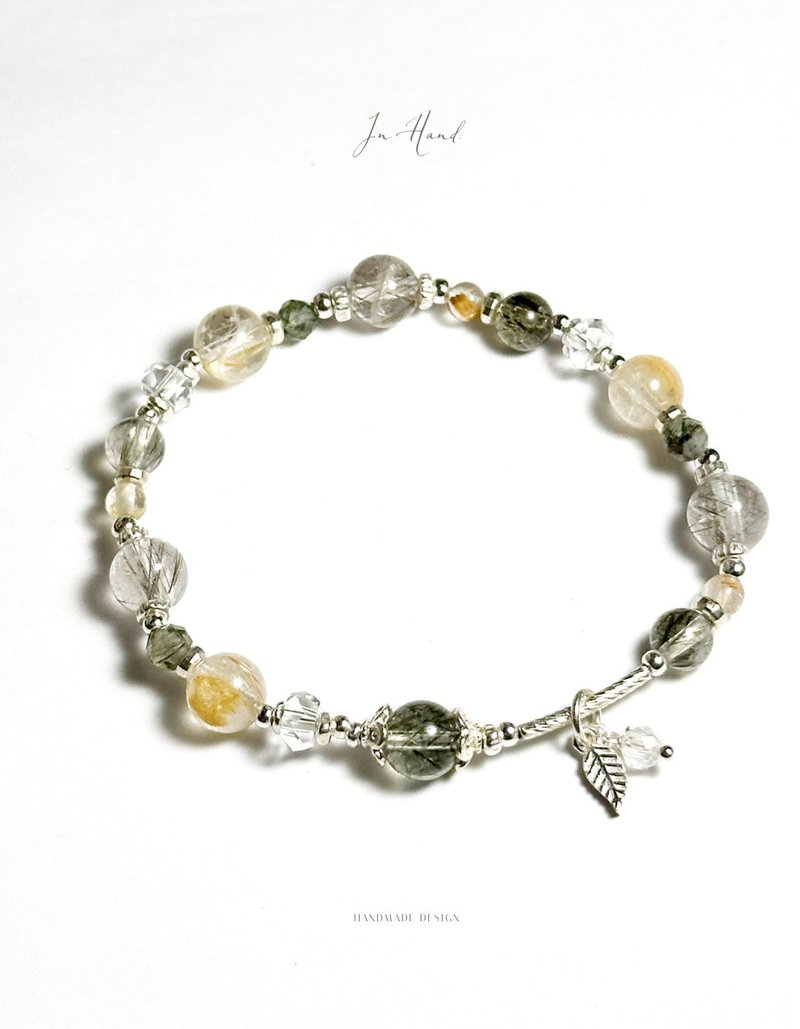 Warm Sun, Clear Breeze - Titanium Rutilated Quartz, Devil Silver Rutilated Quartz, Green Tourmaline Rutilated Quartz - Sterling Silver Design Bracelet - Bracelets - Crystal Green