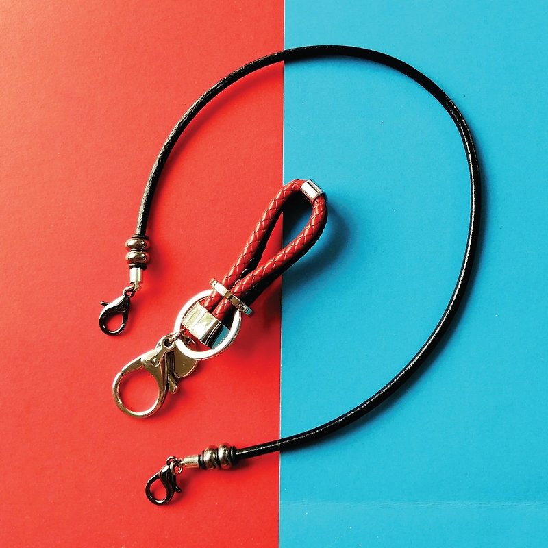Style Set (A) || Mask strap in 黑色 + Keychain 海军蓝, 红 - 掛繩/吊繩 - 真皮 黑色