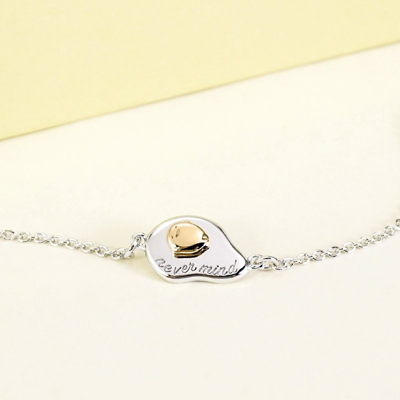 [Customized Gift] Gudetama & Me Series - Egg Yolk Poached Egg Engraved Sterling Silver Bracelet - Bracelets - Other Metals Gold