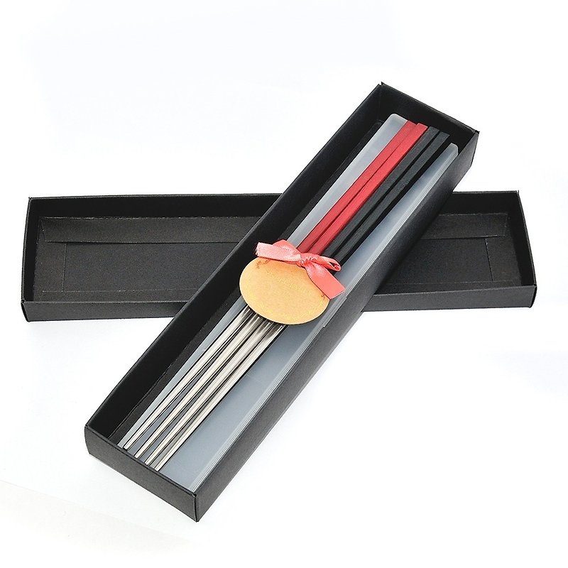 台湾初の箸。バレンタインのギフト食器のセット。箸のハーモニーペア - 箸・箸置き - 防水素材 ブラック
