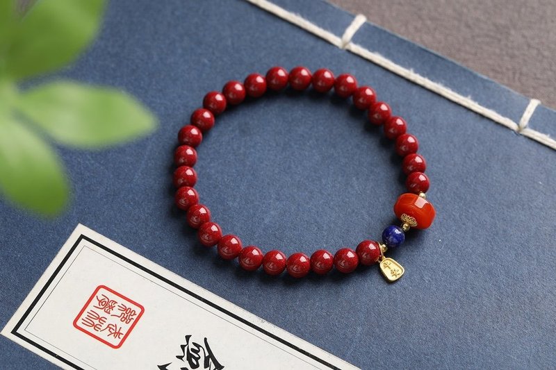 天然原礦硃砂紫金砂單圈手鏈 精工  規格6mm 硃砂含量高達95以上 - 手鍊/手環 - 寶石 