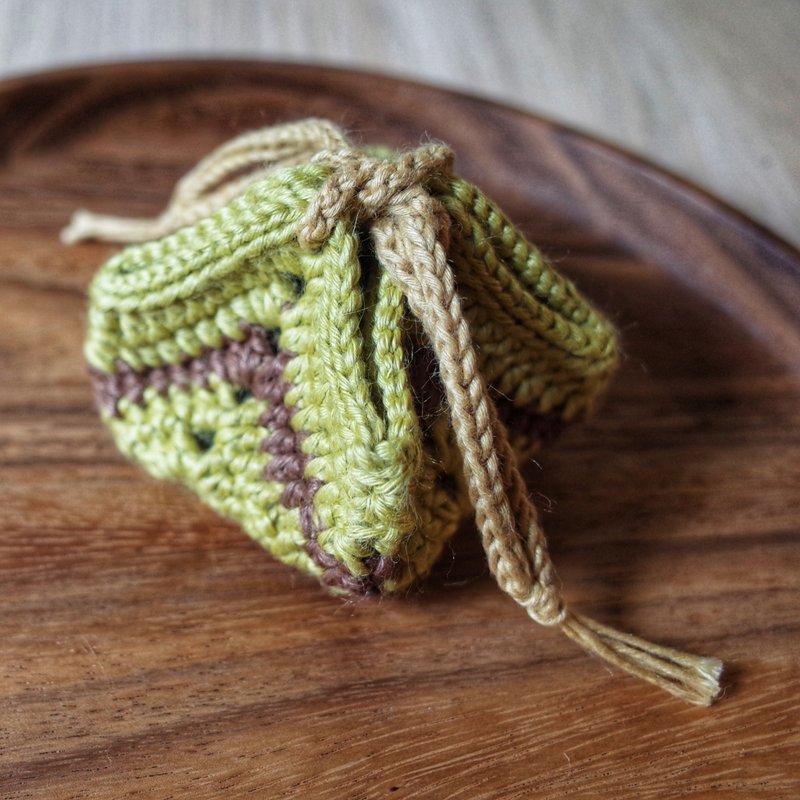 Small mine bag/mine bag/ramie/crochet/handmade without acorns - Drawstring Bags - Cotton & Hemp Green