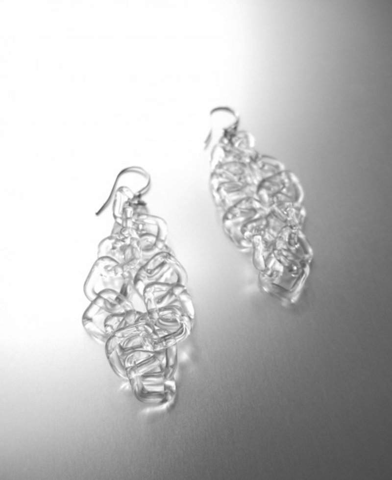 Square double chain Earring - 耳環/耳夾/耳骨夾 - 玻璃 透明