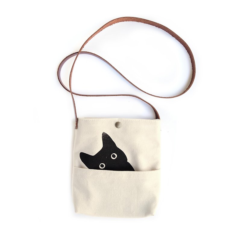 Retro pouch black and white cat mobile phone accessories small shoulder bag DIY - Messenger Bags & Sling Bags - Other Materials 