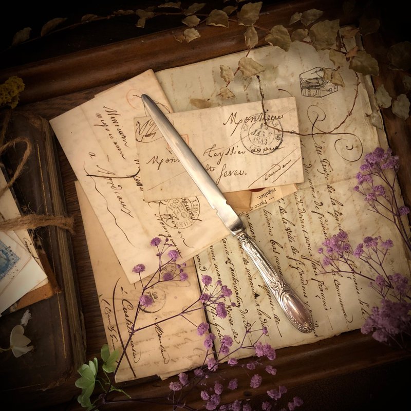 法國Art Nouveau 百年純銀柄雕花拆信刀A - 剪刀/拆信刀 - 純銀 銀色