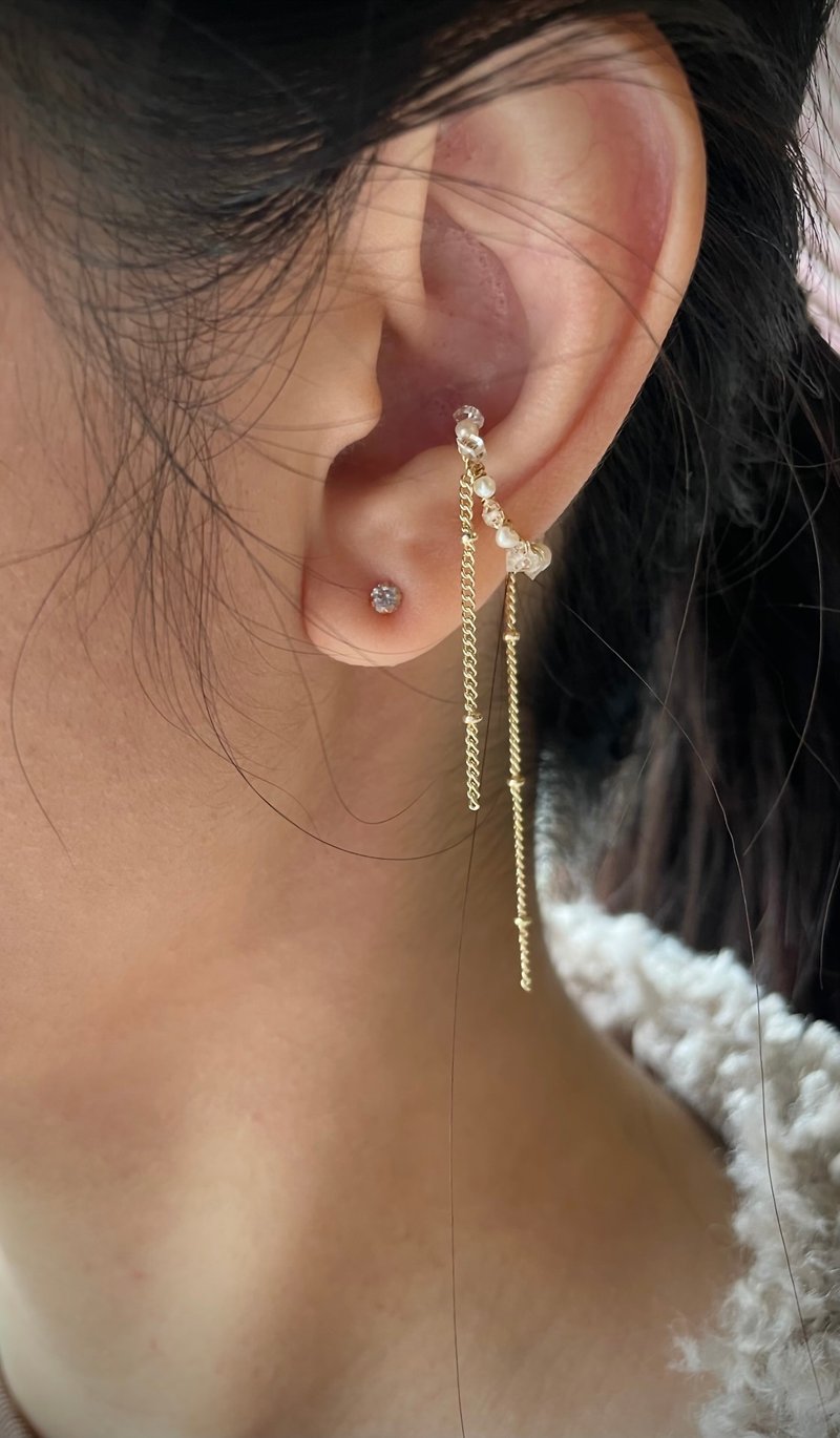 Herkimon pearl double strand ear cuff - ต่างหู - คริสตัล ขาว