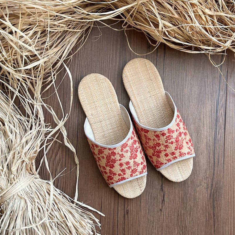 Natural Raffia Slippers No.3 - little red flower #24 - Other - Plants & Flowers Red