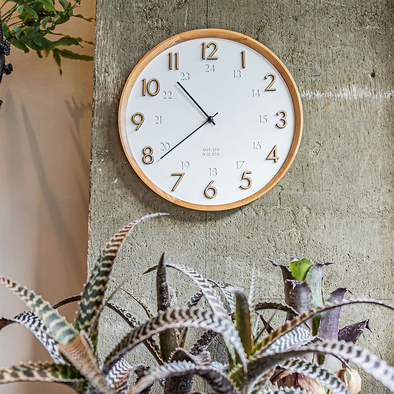 AMP-Dual Time Simple and Elegant Wood Grain Wall Clock - Clocks - Wood Brown