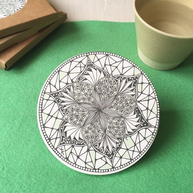 Ceramic Tangles Coaster/ Flowers in Green/ Spring Greenery - Coasters - Other Materials Green