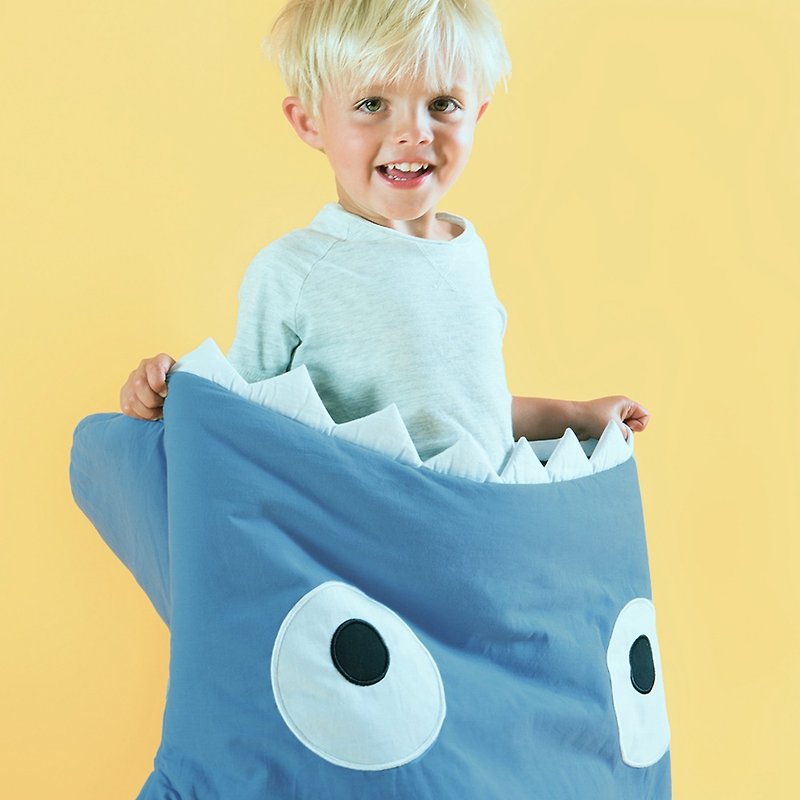 [Spanish] Shark bite a BabyBites cotton children's multi-function sleeping bag - Zhan gray blue - Bibs - Cotton & Hemp Multicolor