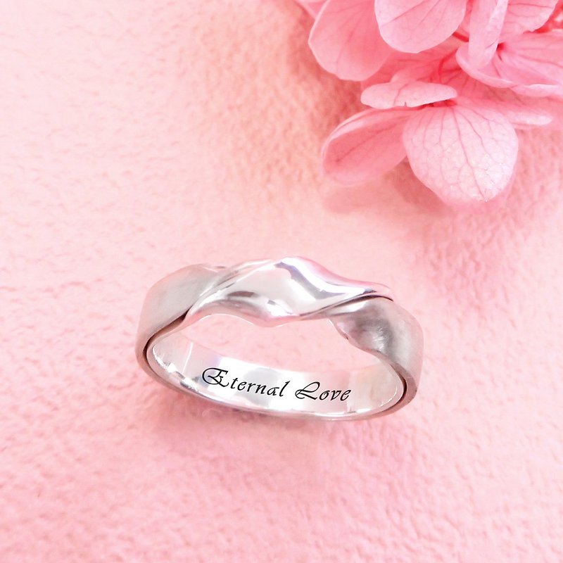 Lettering Custom Interlaced Double Textured Ribbon Kink Ring Sterling Silver Ring (Men's) - General Rings - Sterling Silver Silver