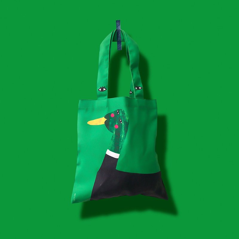 กระเป๋าผ้าแคนวาส : Mallard Duck - กระเป๋าเอกสาร - ผ้าฝ้าย/ผ้าลินิน สีเขียว