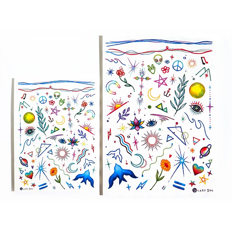 シンプルなミニカラー小さな新鮮なタトゥータトゥーステッカームーンローズ北欧カモメ鳥の花太陽の花 - タトゥーシール - 紙 多色