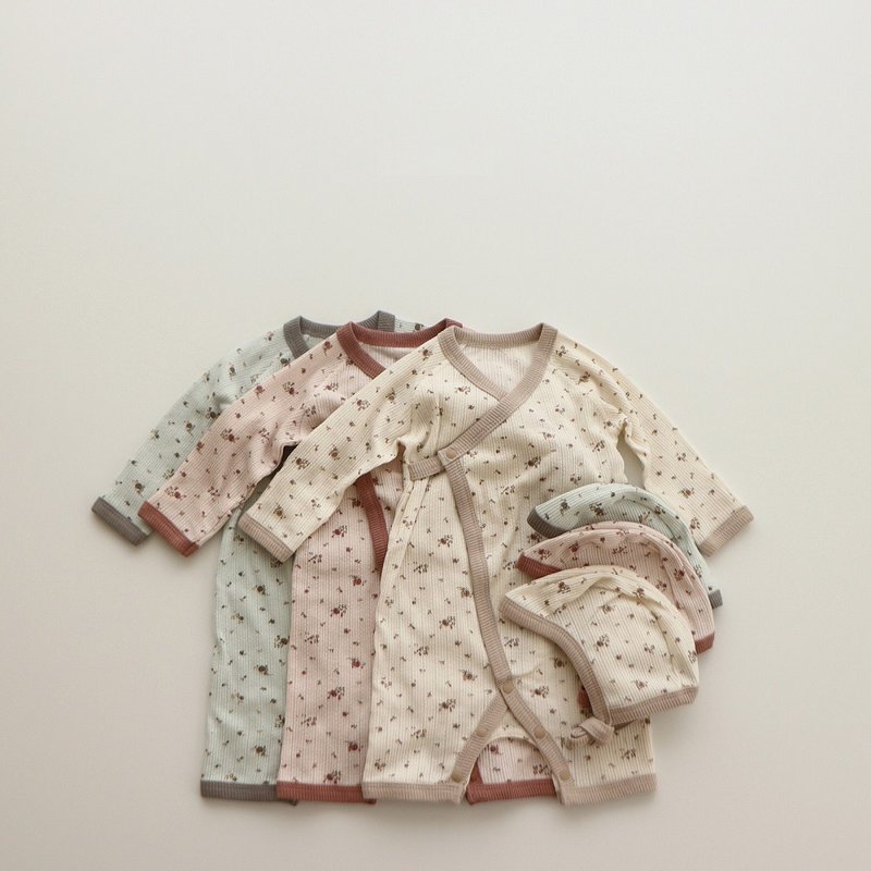 韓國輕薄羅紋布復古系碎花新生兒套裝 •Blooming newborn set• - 彌月禮盒 - 棉．麻 