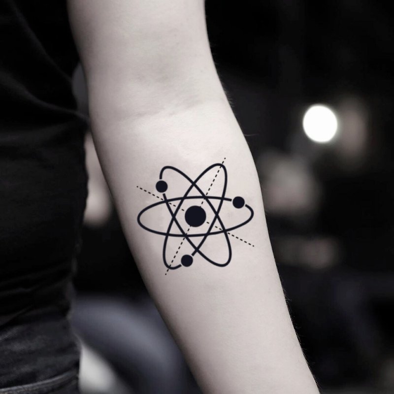 紙 紋身貼紙 黑色 - OhMyTat 原子粒子 Atomic 刺青圖案紋身貼紙 (2 張)