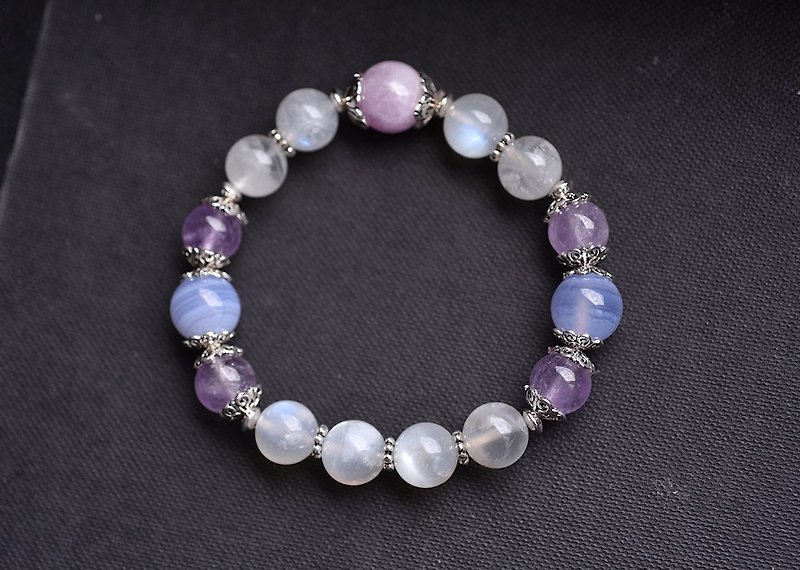 Moonstone + Kunzite + Blue Agate + Lavender Amethyst Sterling Silver Bracelet - สร้อยข้อมือ - คริสตัล สีม่วง