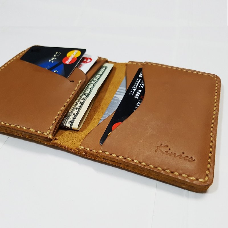 PERSONALIZED GENUINE LEATHER Slim Wallet / Card Holder / Minimal Wallet / Bifold - กระเป๋าสตางค์ - หนังแท้ สีนำ้ตาล