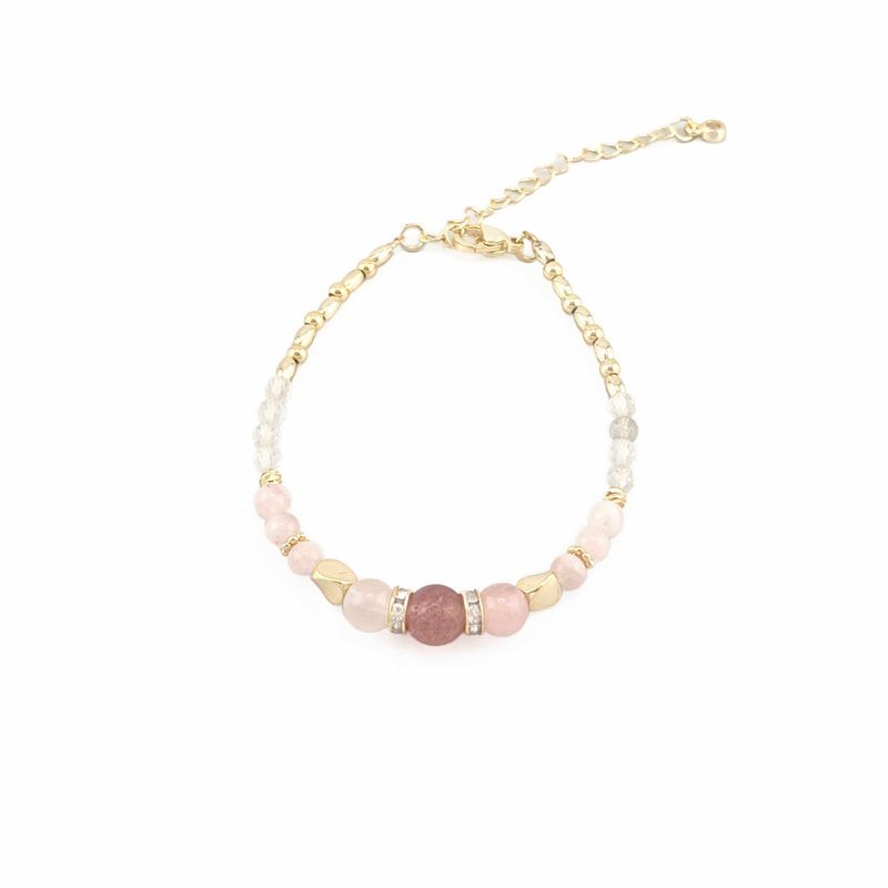 [Natural crystal beaded bracelet] Write a poem for you golden color - Bracelets - Crystal Pink