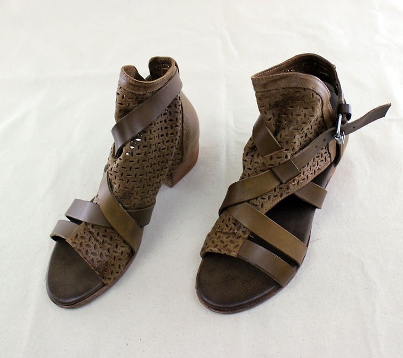 [Spot] khaki boots sandals Rome - Women's Casual Shoes - Genuine Leather Brown