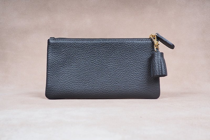 Germany Genuine Leather Long Wallet Zipper Wallet Purse Black