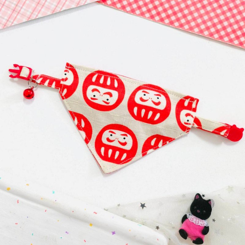 Japanese Daruma Bandana Cat Collar with Breakaway Safety Buckle - Collars & Leashes - Cotton & Hemp Red