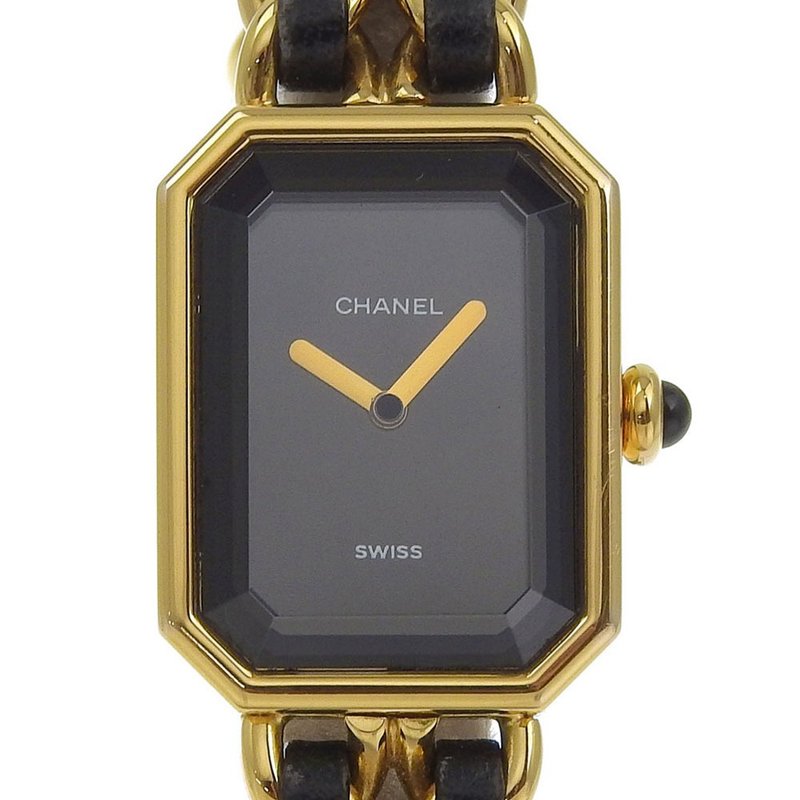【日本直送】シャネル CHANEL プルミエールL 腕時計 H0001 金メッキ × 型押しレザー クオーツ アナログ表示 黒文字盤 レディース【中古】 - 女錶 - 其他金屬 金色