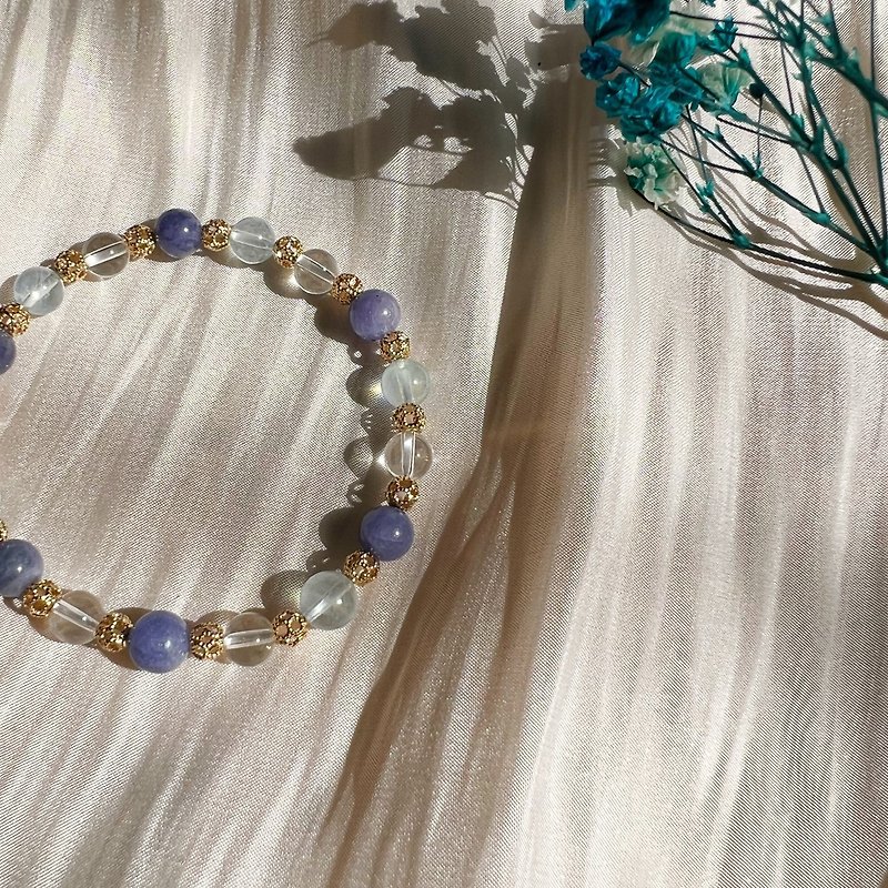 Stone Aquamarine White Crystal Natural Stone Crystal Bracelet Bracelet Customized - สร้อยข้อมือ - คริสตัล 