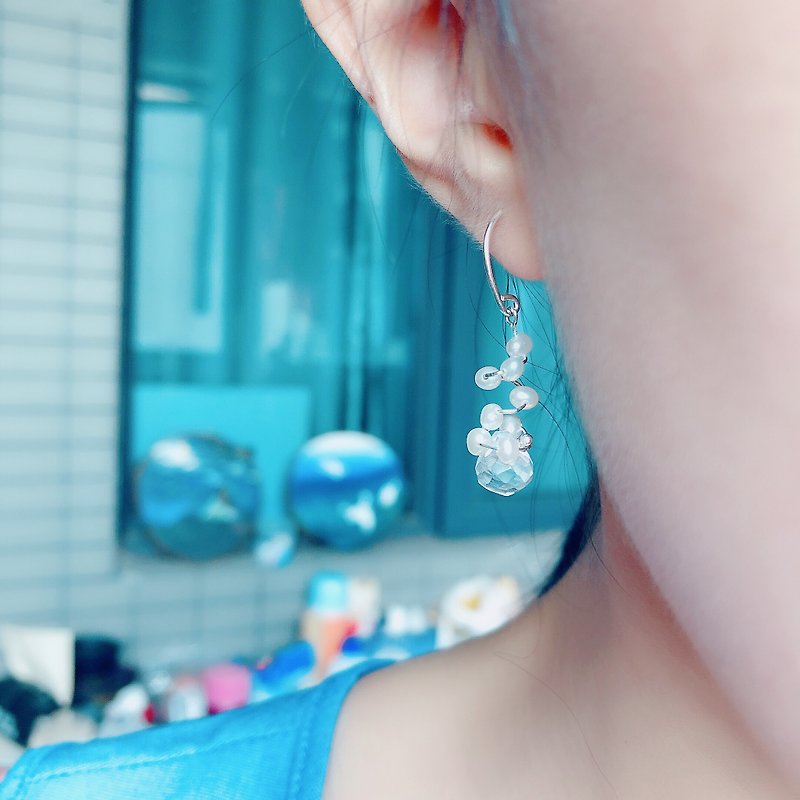 925 Silver- White Crystal &amp; Pearl pierced earrings,spring