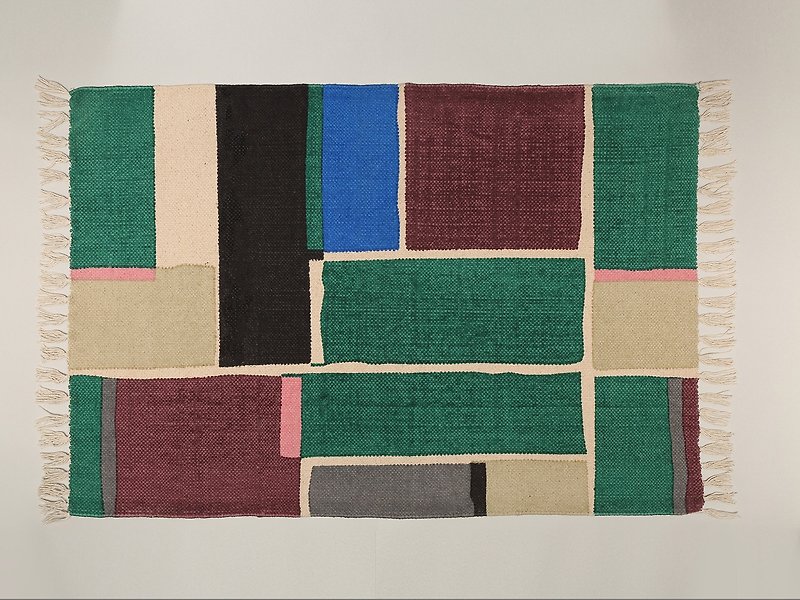 手形のフロアマットの緑色の正方形の色を減らす - 絨毯・カーペット - コットン・麻 グリーン