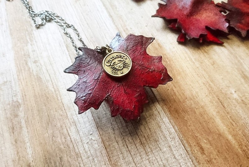 [Twelve Constellations] Maple Leaf Leather Necklace - Necklaces - Genuine Leather 