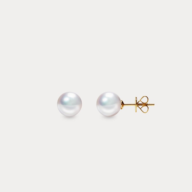 Classique | 5-8.5mm Classic Simple Japanese Akoya Seawater Pearl 18K Earrings - ต่างหู - ไข่มุก ขาว