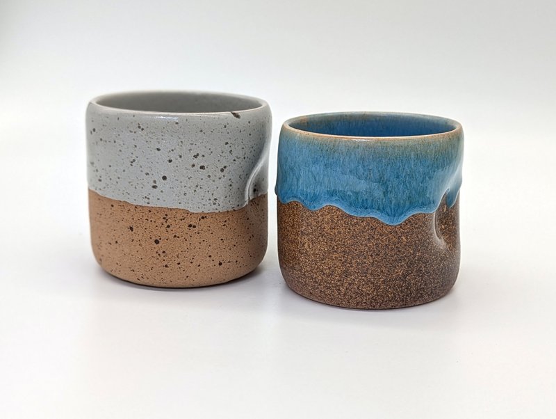 Blue&Brown Stoneware Mugs 10 oz, Ceramic Mug No Handle - 咖啡杯/馬克杯 - 陶 