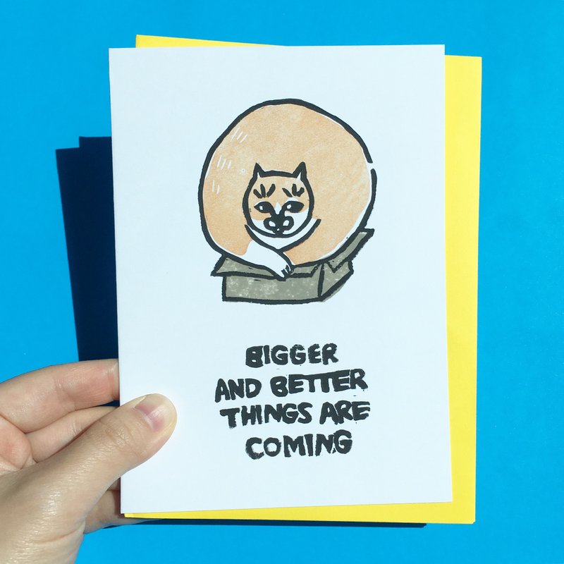 การ์ดอวยพร ลายแมวอ้วนในกล่อง cat bigger better things are coming greeting card - การ์ด/โปสการ์ด - กระดาษ 