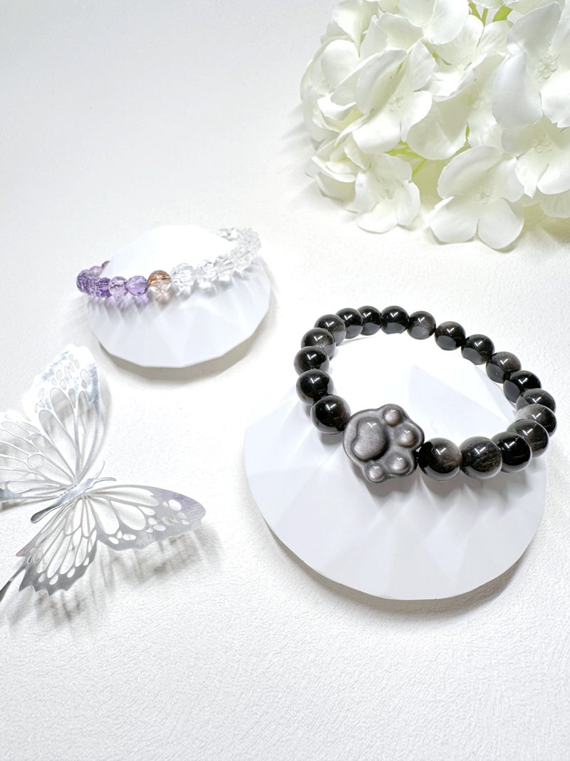 銀曜石 Silver Obsidian 貓手手鏈 - 手鍊/手環 - 水晶 