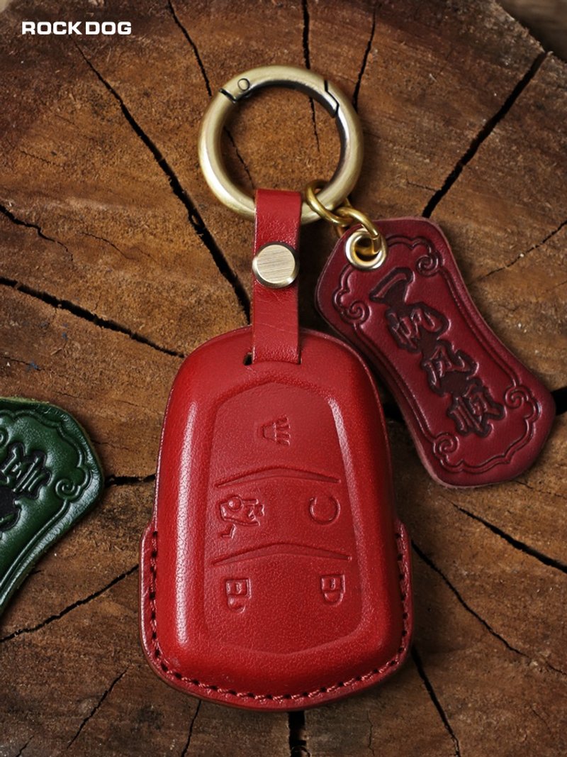 100% Handmade Genuine Leather Car Smart Key Case Fit For Cadillac - Keychains - Genuine Leather Red