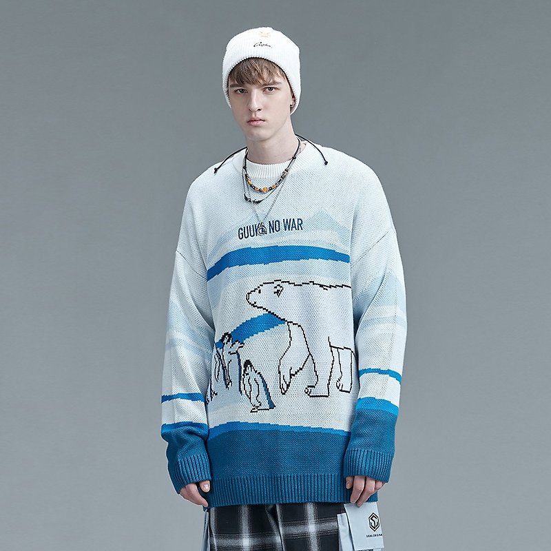 Men and women love the bear with round collar sweater cartoon jacquard knits