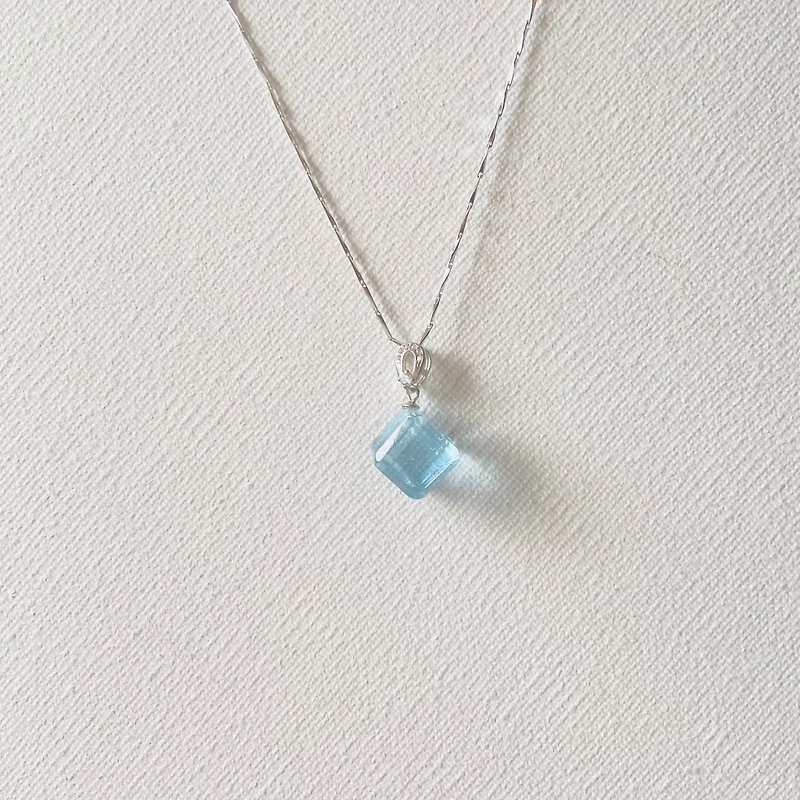 Aquamarine Sugar Cube Pendant - Necklaces - Crystal Blue