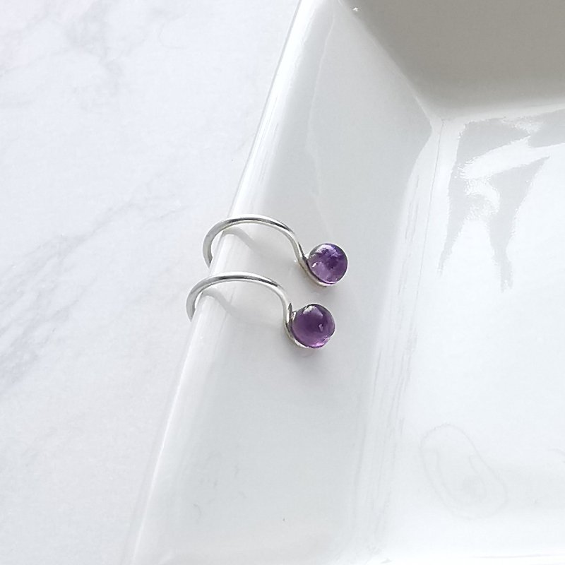 February birthstone: painless single stone amethyst non-hole earrings, natural s - Earrings & Clip-ons - Semi-Precious Stones Purple