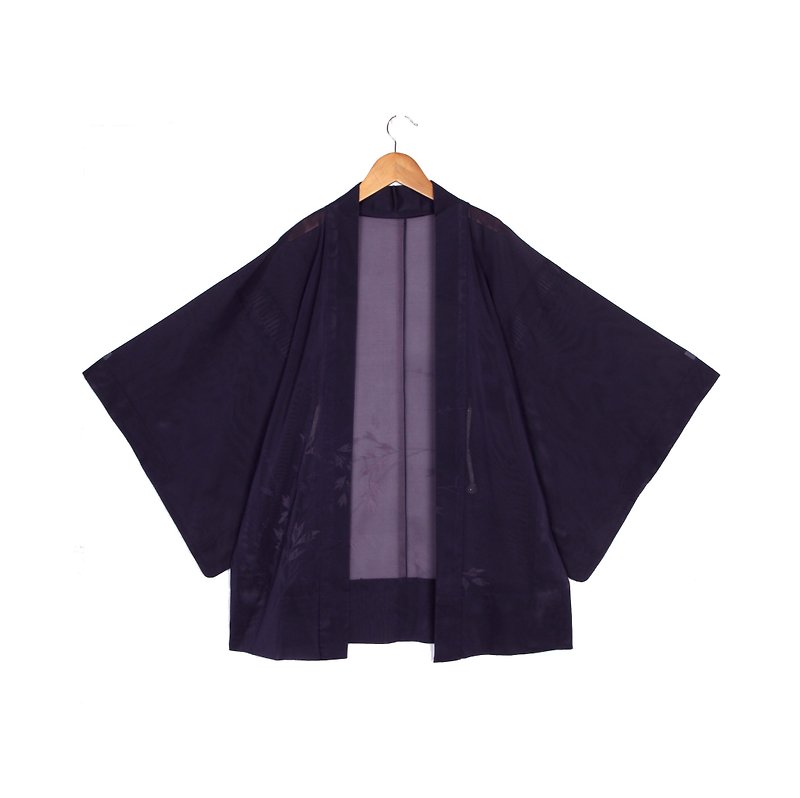 [Egg plant ancient] ink purple bamboo grove ancient kimono feather weaving - จัมพ์สูท - เส้นใยสังเคราะห์ สีม่วง