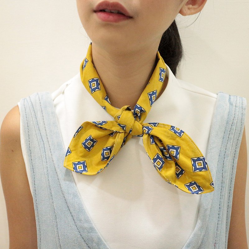 JOJA│カウボーイ少年：黄色と青と日本の手作りの布のスカーフ/スカーフ/ヘッドバンド/ハンド - スカーフ - コットン・麻 イエロー