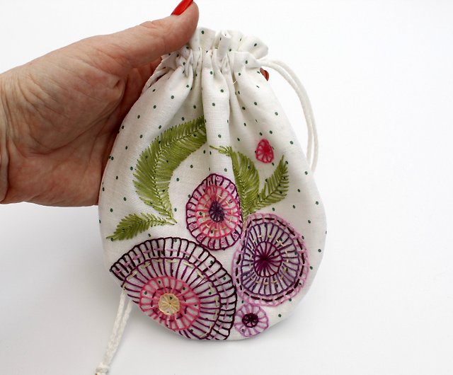Set of 3 bags / Drawstring hand embroidery bag / Travel organizer bag -  Shop DiaBird Drawstring Bags - Pinkoi