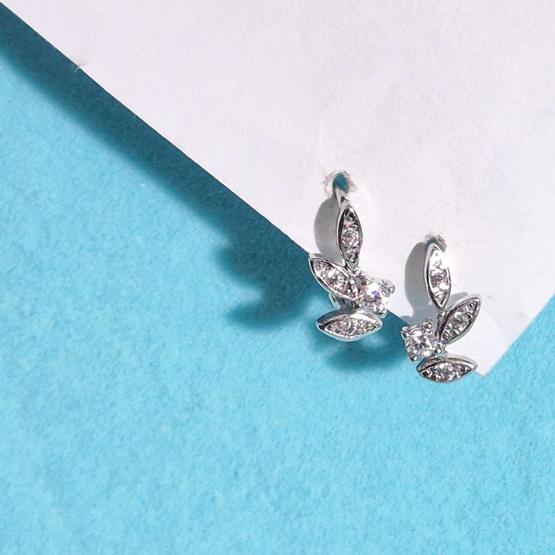 【比法一生】易扣式耳環—光落枝語  純銀925手作飾品 - 耳環/耳夾/耳骨夾 - 銀 銀色