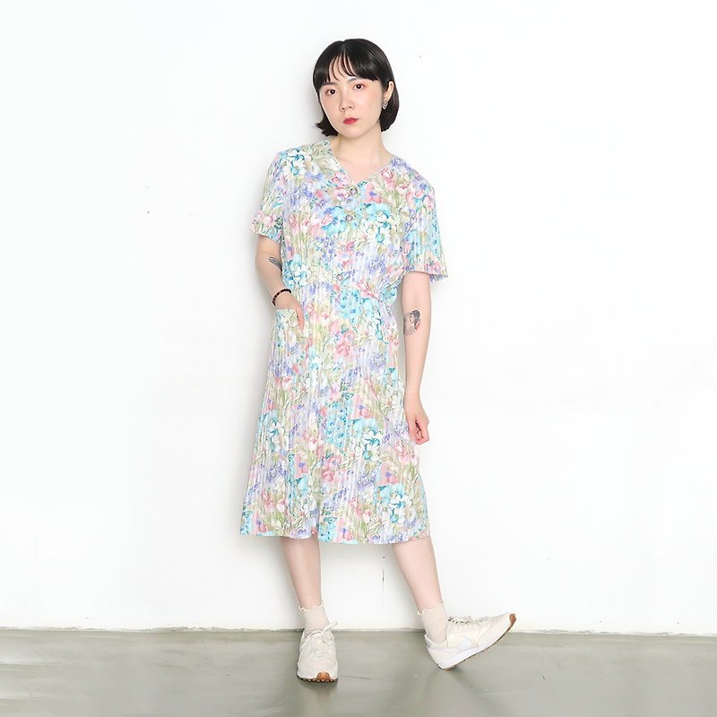 Japanese watercolor print vintage dress